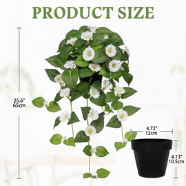 Briful Artificial Hanging Flowers in Pot 25.6" Faux Silk Morning Glory Flower Vine with Cascading Greenery Fake Hanging Plants for Home Office Bathroom Table Shelf Decor(White)