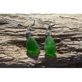 Green Dangling Sea Glass Earrings