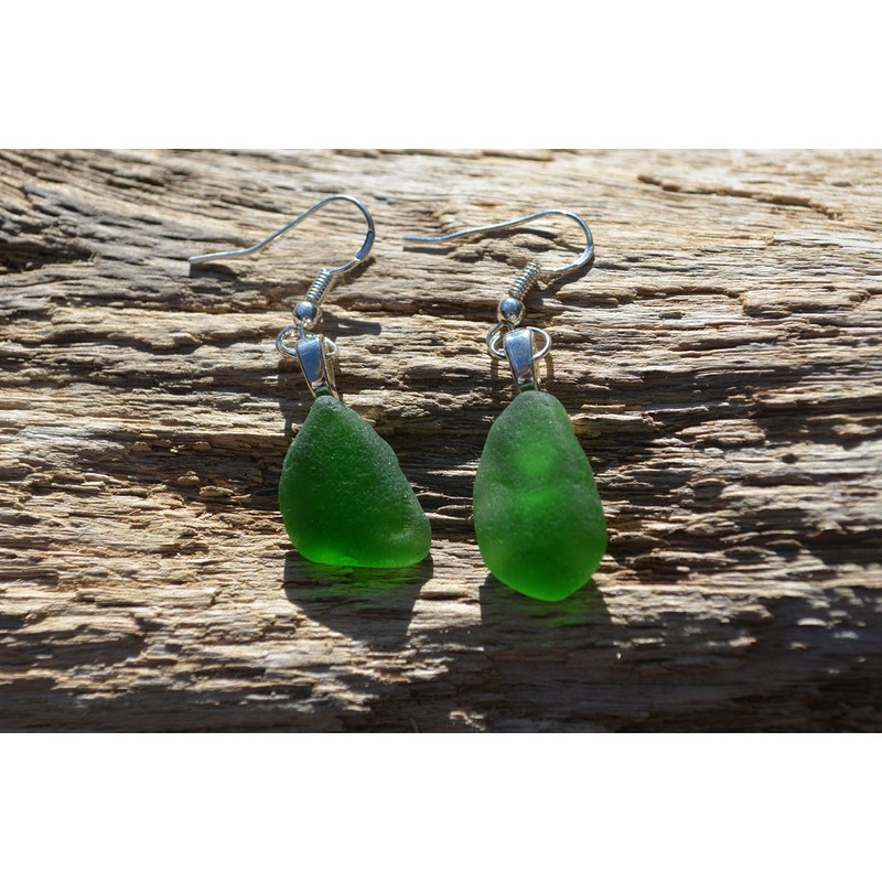 Green Dangling Sea Glass Earrings