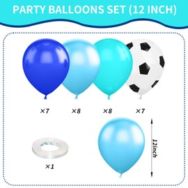 Soccer Ball Balloons, 12 inch Football Balloons Royel Blue Teal Light Blue Soccer Birthday Latex Balloons for Boys Soccer Theme Birthday Party Supplies Children Football Party Decorations