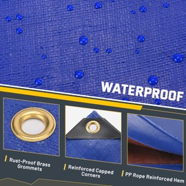 Kesfitt Tarp Heavy Duty Waterproof 10x20FT,16 Mil Thick Tarps Tear&Fade Resistant,UV Resistant,Poly Tarp Cover with Grommets and Reinforced Edges for Outdoor Camping Pools Boat Car(Blue/Brown)