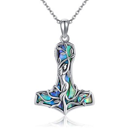 Thor Hammer Necklace Sterling Silver Mjolnir Tree of Life Pendant for Women Viking Jewelry Gifts