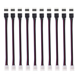 iCreating 10PCS LED 5050 RGB Strip Light Connector 4 Pin Conductor 10 mm Wide Strip to Controller Jumper Solderless Clamp On Pigtail Adapter for 5050 Color Changing Flexible LED Strip Light