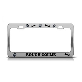 Product Express Rough Collie Dog Paw Print License Plate Frame Tag Cover & Holder Chrome