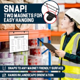 Huge Magnetic Dry Erase Pockets by Two Point (25-Pack) - Landscape - Large Fits 17 x 10.5 inch Pages | Dry Erase Sleeves | Stitched Heavy Duty | Job Ticket Holders | Reusable Clear Paper Sleeves