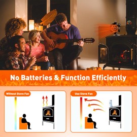 Sckee Wood Stove Fan, Heat Powered Fireplace Fan with Bracket Compatible for Log Burner Wood Burning Stove Accessory for Camping Outdoor Indoor Use (Black)