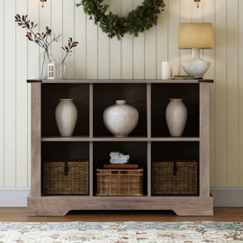 Puntogen 6 Cube Storage Organizer Bookshelf, 2 Tier Wood Cubby Bookcase with LED Lights for Home Office, Living Room, Bedroom, Brown