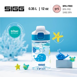 Sigg - Aluminium Kids Water Bottle - Miracle Ocean Friend - With Straw - Leakproof - Lightweight - BPA Free - Scratch & Break Resistant - School & Sports - Blue - 0.35L