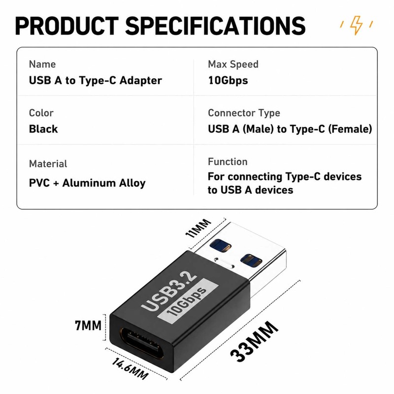 USB 3.2 to USB C Adapter 4-Pack,10Gbps High-Speed Type-C to