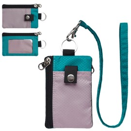 CHENSPRX Minimalist RFID Blocking Small Wallet with ID Window,WaterResistant Zip Id Case Wallet with Lanyard Keychain for Cards,Cash,Travel,Women,Men, GreenOnion+DarkGreen (Lightpurple+Turquoise)