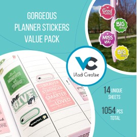Cute & Colorful Planner Stickers (1054 pcs Value Pack) - Functional & Decorative Designer Stickers for Bullet Journals, Planners & Calendars - Planner Accessories by Vladi Creative