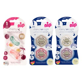 NIP Cherry & Cherry Night Dummy Set of 6 (2 x Day Bordeaux Purple + 4 x Night Girl Mix) // Size 1 // Natural Latex, 6 Colours
