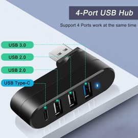 4 Port USB 3.0 Hub, 90° / 180° Degree Rotatable, XICEN USB Splitter with 3 USB Ports 1 USB C Power/Data Port, USB Extender for Laptop, Car, Mac Pro, iMac, MacBook Air, MacBook Pro, MacBook and More