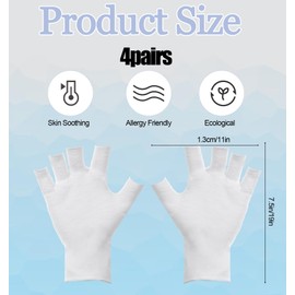4 Pairs White Fingerless Gloves, Fingerless Cotton Gloves, 100% Cotton for Dry Hands, Eczema Relief, 5 Open Fingertips, One Size Fits Most, Overnight Hydration