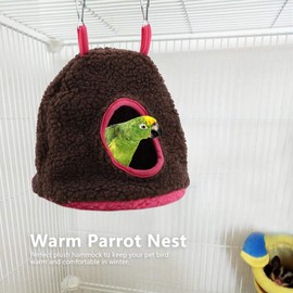 Plush Parrots Hanging Nest, 4 Colors Pet Birds Warm Plush Nest Berber Fleece Hammock Swing Bed Cave for Parrot Parakeets Conures Macaws Cockatiels Love Birds(Brown)