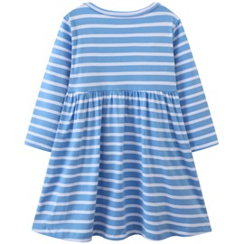 Hongshilian Girls Cartoon Dress Applique Party Dresses Casual Jersey Cotton Long-Sleeved(8T,Blue&Unicorn)