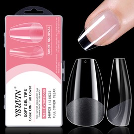 YSUVIN Nail Tips, Pack of 240 Fake Nails, Transparent, 12 Sizes, Short Square Round, Artificial Nail Tips, Nails Tips for Nail Technicians, Beginners, Manicure Salons