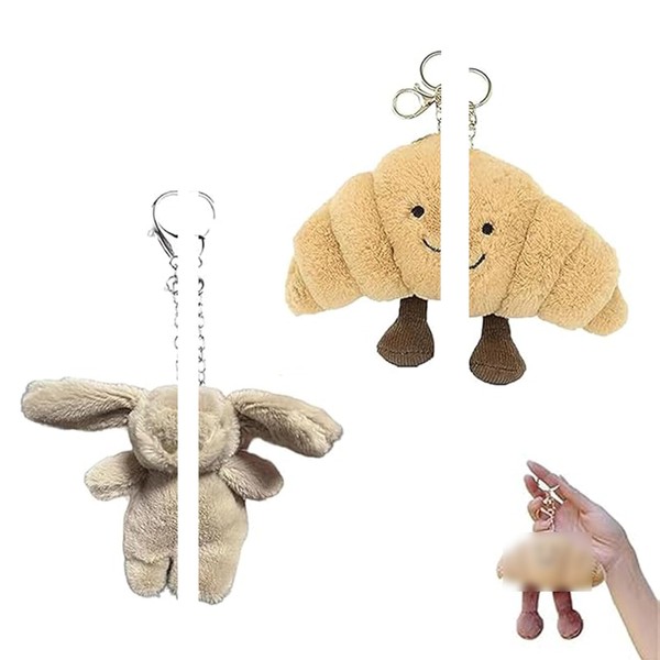 2 Pcs Croissant Keyring and Bunny Keychain Set, Bunny Plush