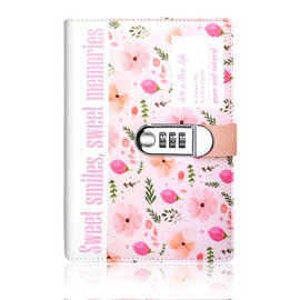 SPIPHY Floral Diary with Lock for Women Journal with Lock for Teen Girls 224 Pages Locked Journals for Writing, Pink