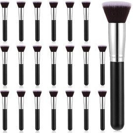 20 Pcs Makeup Brushes Bulk, Flat Top Foundation Brush Bulk, Liquid Cream Powder Foundation Contour Blush, Eye Shadow Blending Liner Make up Kit for Wedding Artist (Black)