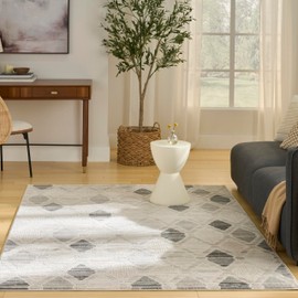 Nourison Home Serenity Home Beige Grey 5'3" x 7'3" Area Rug - Easy Clean, Non Shedding, Bed Room, Living Room, Dining Room, Kitchen (5' x 7')