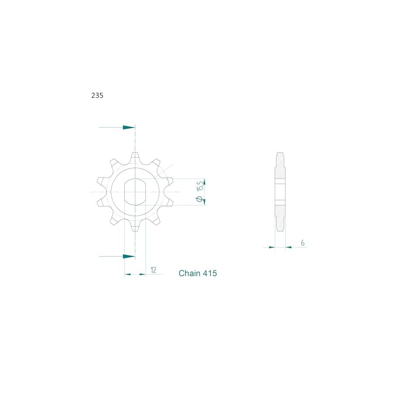 Sprocket 10 Teeth Pitch 415 Type 0235 Compatible with Hercules