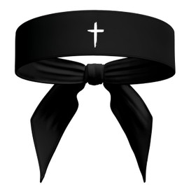 Cross Sports Head Tie Headband Sweat Black White - Christian Jesus God Scripture Bible Verse Faith Men's Football Accessories (Black Headband)