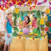 PHOGARY Luau Grass Table Skirt w/Hibiscus Flowers for Hawaiian Party
