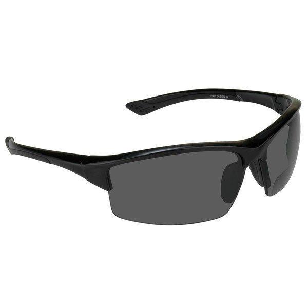 proSPORT Polarized Bifocal Sunglasses +2.50 Grey Lens Black Frame Men and Women Zipper Hard case and Sunglass Retainer Included