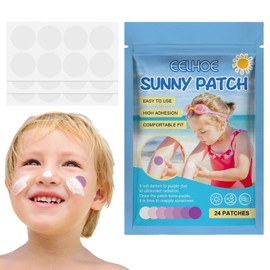 24 Pcs UV Stickers for Sunscreen,Sun Cream Stickers to Reapply, Waterproof UV Detection Stickers, UV Detection Reminder UV Patch for Kids Changes Color When Time To Reapply Sunscreen Facial Sunscreens