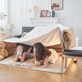 NEWCOSPLAY Super Soft Queen Blanket Ivory Premium Silky Flannel Fleece Leaves Pattern Lightweight Bed Blanket All Season Use (Ivory, Queen(90"x90"))