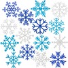 60 Snowflakes Glitter Blue Silver Snowflakes Board Cutouts with Glue