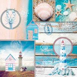 20 Napkins Collage of Lighthouse and Shells | Sea | Lake | Lighthouse | Maritime | Table Decoration | Decoupage | Napkin Technology 33 x 33 cm
