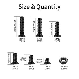 M4 Flat Head Machine Screws and Nuts Kit, 275 Pcs Black Countersunk Head Phillips Screws Bolts Hex Nuts Assortment Kit - M4 x 6mm/ 10mm/ 12mm/ 16mm/ 18mm/ 20mm