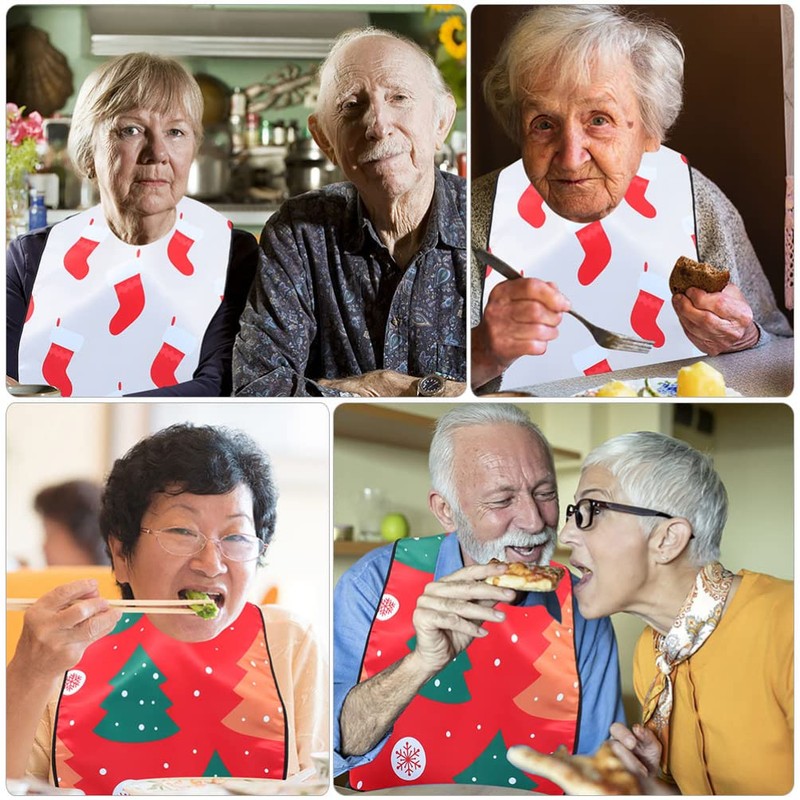 Ciieeo Christmas Themed Adult Bibs for Eating Washable Elderly Dinning