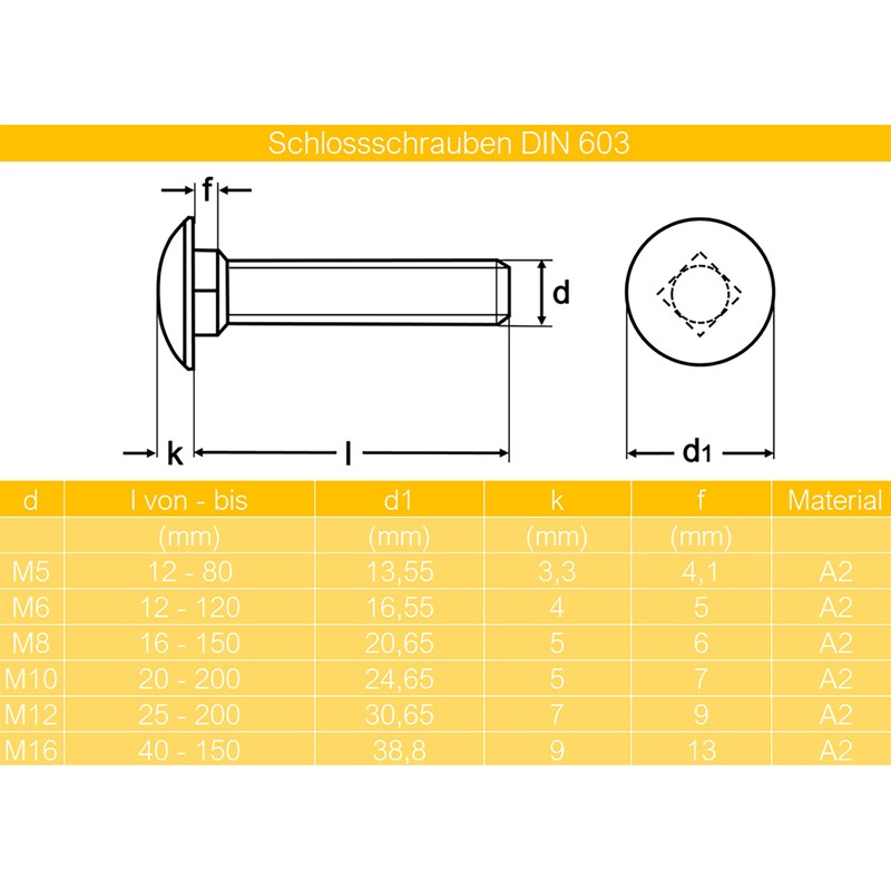 Techtanium® Carriage Bolts M6 x 35/35 mm with Locking Nuts