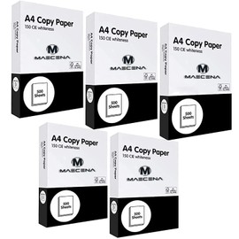 MAECENA 5 Reams of 2500 A4 White Paper Sheets - 80gsm Bright White Paper - Office Printer, Copier Paper - Multifunction Laser Inkjet Paper - Stronger, Sharper & Acid Free A4 Paper Reams