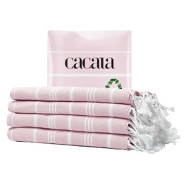 Cacala Turkish Hand Towels with Hanging Loop (23 x 36) Set of 4-100% Cotton Kitchen Towel Quick Dry Prewashed for Soft Feel Decorative Towels for Gym, Yoga, Bath and Kitchen - Rose