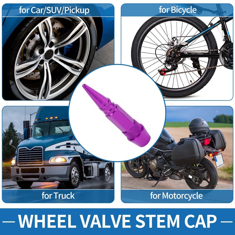 ABSOPRO Purple Aluminium Tire Valve Stem Cap, 13mm, 4 Pack,