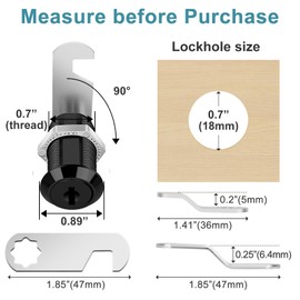 Pertinel Cabinet Cam Lock Keyed Alike Black Finish, 1-1/8'' Cabinet Locks with Key Secure Files Drawers RV Storage Locks Replacement Set, Zinc Alloy (Black 1-1/8 Inch 2Pcs)