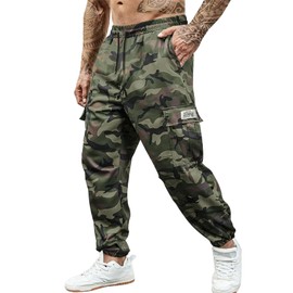 Hidkat Men's Camo Jogger Pants Military Army Combat Cargo Pants Leg-Bound Tapered Casual Camouflage Tactical Pants