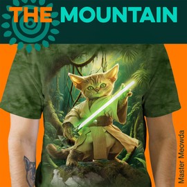The Mountain Master Meowda Classic Cotton T-Shirt Graphic Tee, Funny Cat Shirt, Green, M