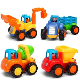 MOONTOY Baby Car Toys for 1 Year Old Push and Go Friction Powered Car Toys Tractor Bulldozer Dumper Cement Mixer Engineering Vehicles Toys for Boys Girls Kids Gift Early Education Toy 12 Months
