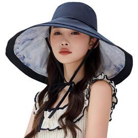 HUAMULAN Wide Brim Women Summer Sun Floppy Hat Ponytail Beach Bucket Fishing Hats Reversible Packable Outdoor UV Protection Black