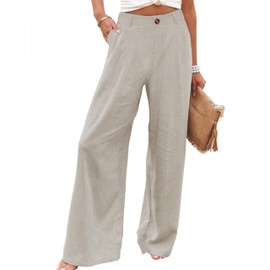 Hooever Womens Cotton Linen Pants Casual Button Up High Waisted Wide Leg Trousers(haki-XS) Khaki