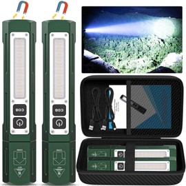 Rechargeable Flashlights High Lumens - 20,000LM Super Bright Small Pocket Magnetic Flashlight, 8 Modes LED Tactical Flash Light, Dual Button Powerful Flashlight for Camping (2, Hunter Green)