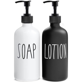 MOMEEMO Soap Dispenser Bathroom Set, Contains Hand and Lotion Dispenser, Suitable for Black and White Bathroom Decor. (Black & White)