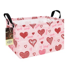 HUNRUNG Rectangle Storage Basket Cute Canvas Organizer Bin for Pet/Children Toys, Books, Clothes Perfect for Rooms/Playroom(REC-Pink Love Heart)