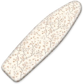 Ironing Board Cover, Standard Size 15" x 54" Thickly Padded with Non-Slip Elastic Edges and Adjustable Hook and Loop Straps (Ironing Board Not Included) (Flowers, 15"x54")