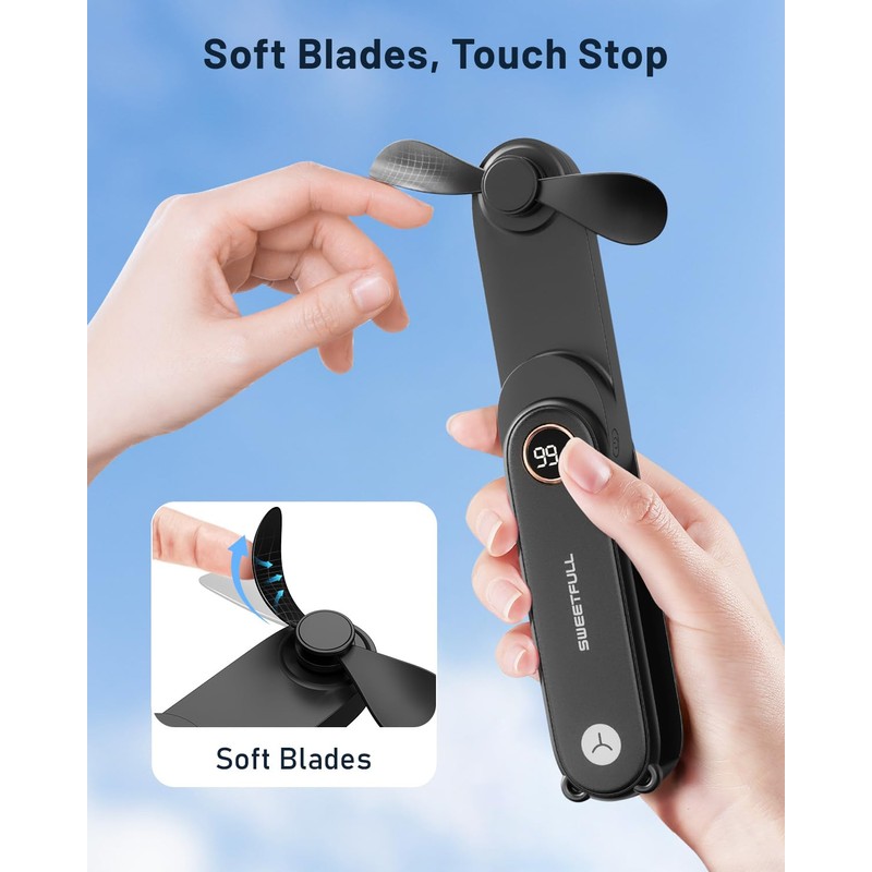 SWEETFULL Portable Handheld Mini Fan with LED Display, 3-in-1 Personal